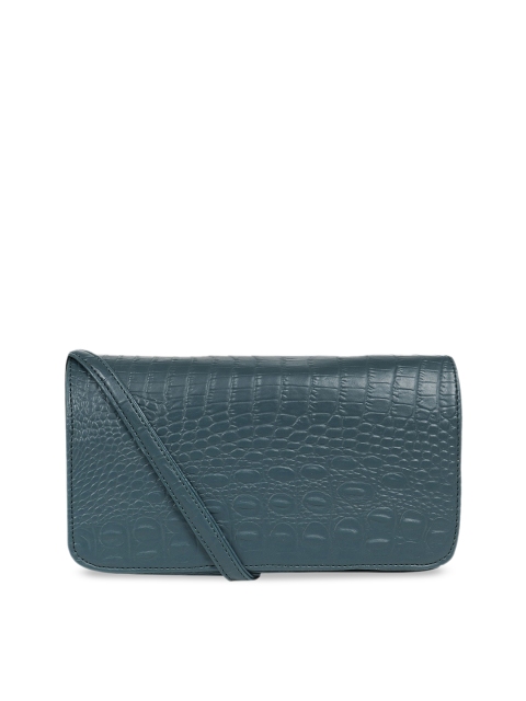

Toteteca Bluish Green Croc Skin Textured Sling Bag, Navy blue