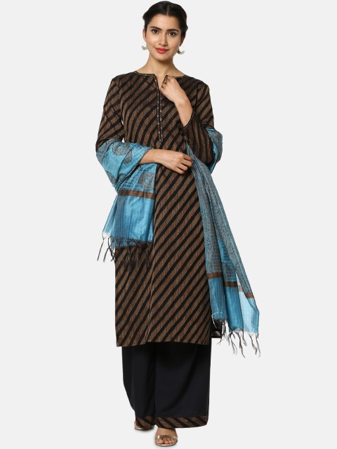 

Soch Black & Blue Silk Blend Unstitched Dress Material