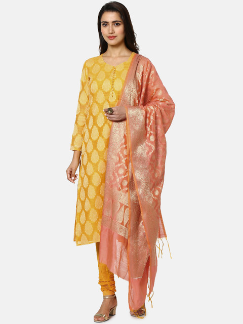 

Soch Yellow & Pink Silk Blend Unstitched Dress Material