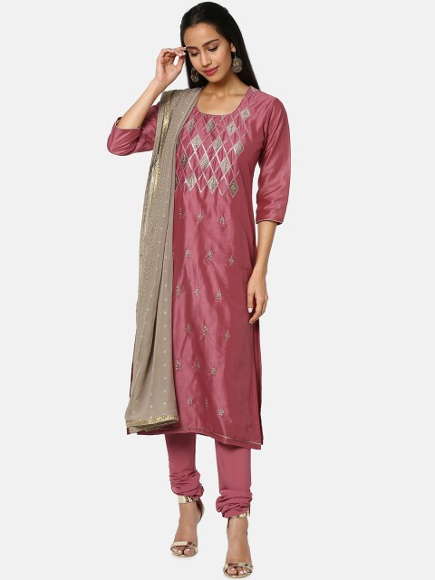 

Soch Pink & Beige Silk Blend Unstitched Dress Material