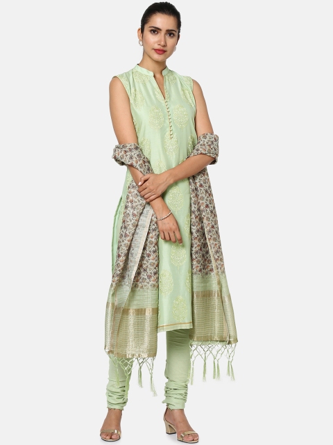 

Soch Green & Gold-Toned Silk Blend Unstitched Dress Material