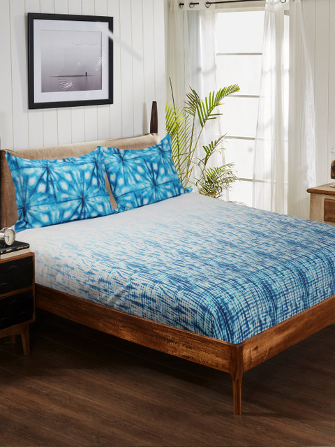 

Portico New York Blue Floral 144 TC Cotton 1 King Bedsheet with 2 Pillow Covers