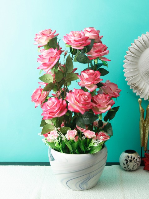 

Aesthetic Home Solutions Pink & White Artificial Eternal Spring Rose Plant With Pot