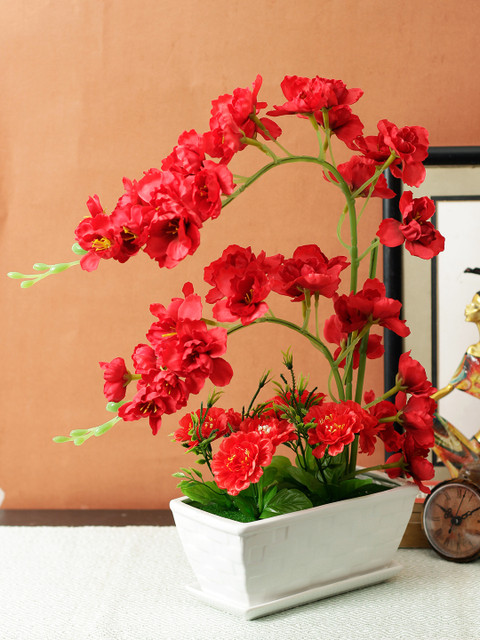 

Aesthetic Home Solutions Red Glory Artificial Flowers With White Pot