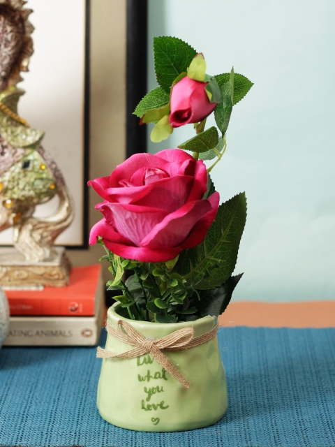 

Aesthetic Home Solutions Red & Green Artificial Rose Plant With Pot