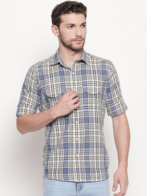 

EVOQ Men Blue & White Regular Fit Checked Casual Shirt