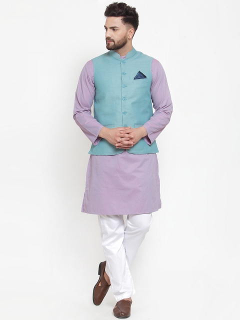 

NEUDIS Men Purple & Turquoise Blue Self Design Kurta with Pyjamas