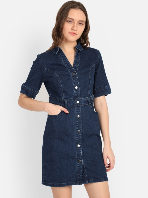 

COVER STORY Women Blue Solid Shirt Dress