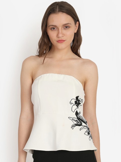 

COVER STORY Women White Printed Peplum Top