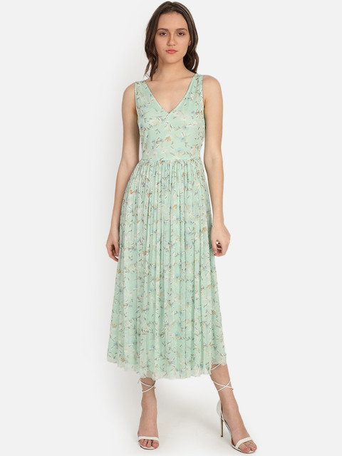 

COVER STORY Women Green Printed Fit and Flare Dress