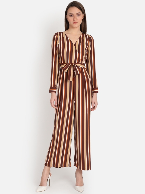 

COVER STORY Women Brown Striped Culotte Jumpsuit