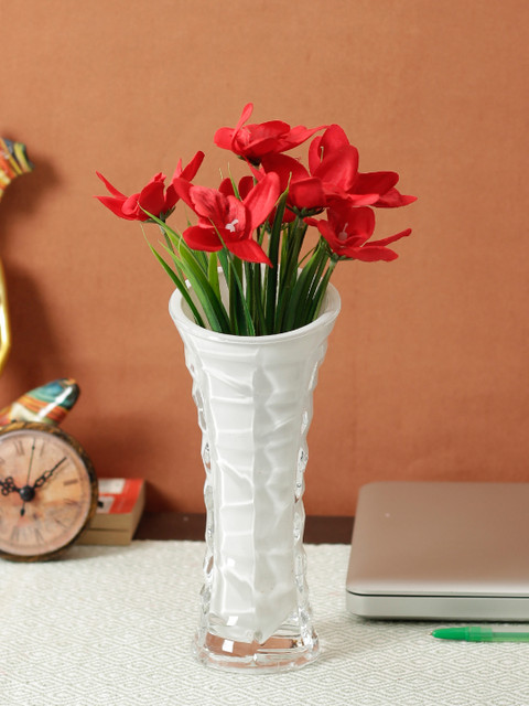 

Aesthetic Home Solutions White Textured Glass Flower Vase