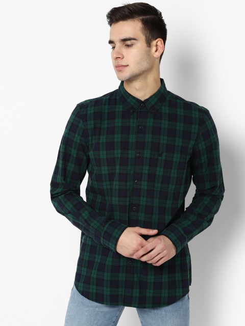 

AMERICAN EAGLE OUTFITTERS Men Green Slim Fit Checked Casual Shirt
