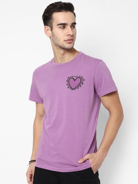 

AMERICAN EAGLE OUTFITTERS Men Purple Solid Round Neck T-shirt