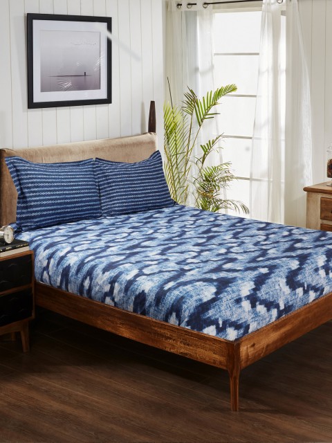 

Portico New York Blue & Navy Blue Abstract 144 TC Cotton 1 King Bedsheet with 2 Pillow Covers