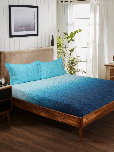 

Portico New York Blue & White Graphic 144 TC Cotton 1 King Bedsheet with 2 Pillow Covers