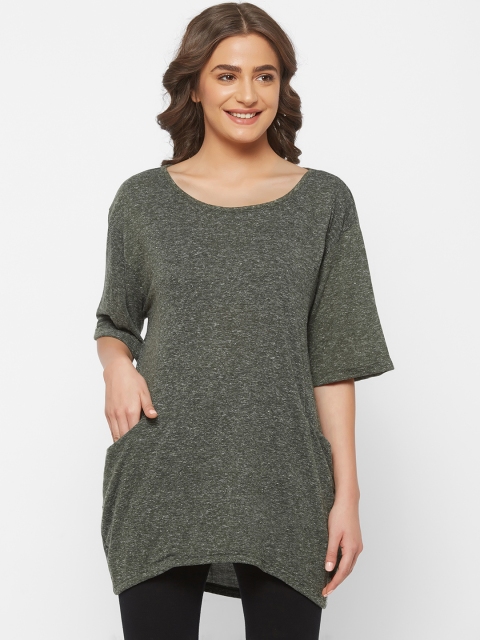 

Mystere Paris Women Olive Green Solid Boxy Lounge T-Shirt