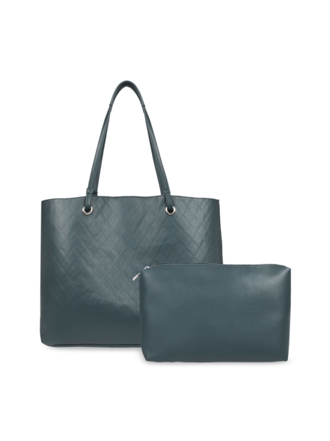 

Toteteca Teal Textured Quilted Tote Bag With Pouch