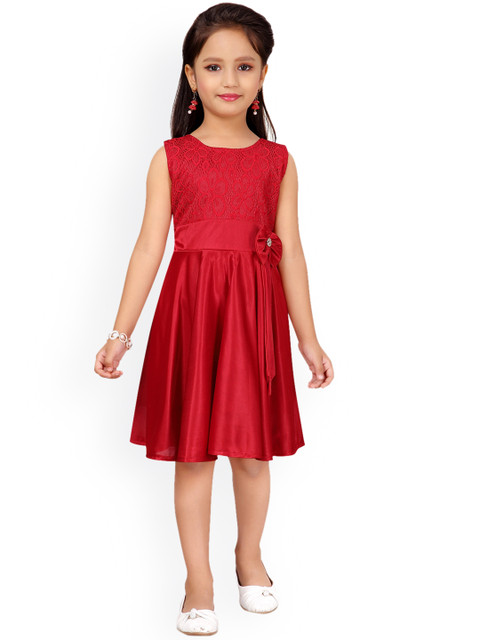 

Aarika Girls Red Self Design Fit and Flare Dress