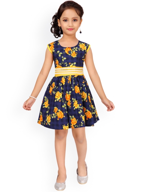 

Aarika Girls Yellow Printed Fit and Flare Dress