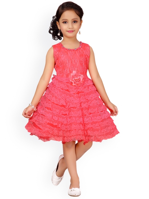 

Aarika Girls Pink Self Design Fit and Flare Dress