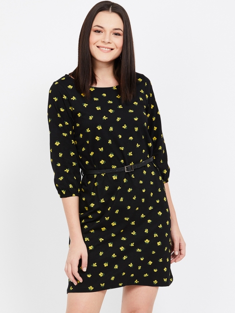 

Bossini Women Black & Yellow Printed A-Line Dress