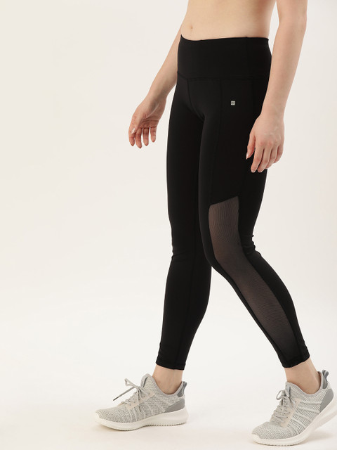 

ether Women Black Solid Cropped e-Dry Technology Tights with Mesh Details