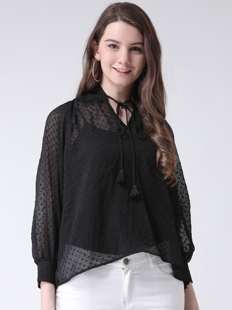 

The Vanca Women Black Self Design A-Line Top