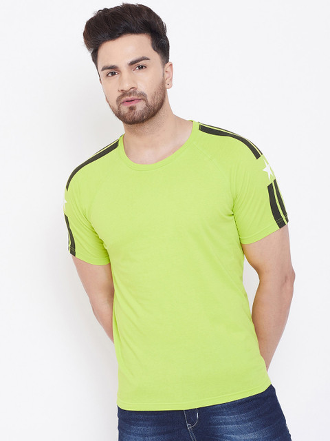 

GRITSTONES Men Lime Green Solid Round Neck T-shirt