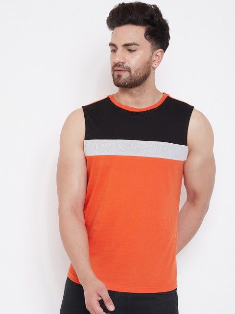 

GRITSTONES Men Orange & Black Colourblocked Innerwear Vest GSVST2551BLKWHTORG
