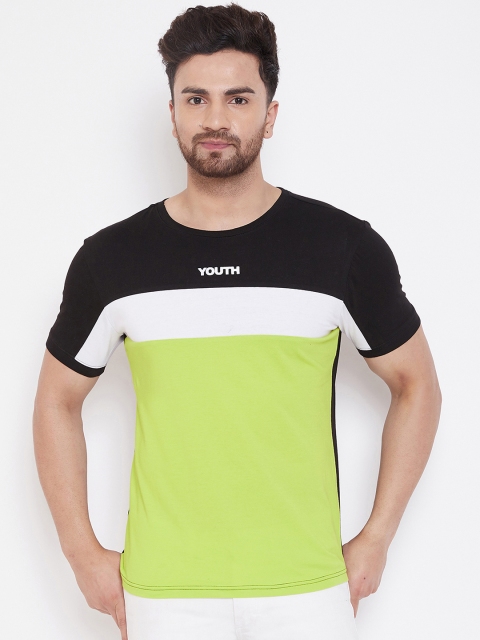 

GRITSTONES Men Black & Lime Green Colourblocked Round Neck T-shirt