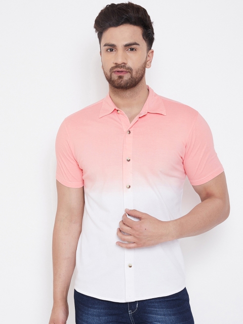 

GRITSTONES Men White & Pink Regular Fit Colourblocked Casual Shirt