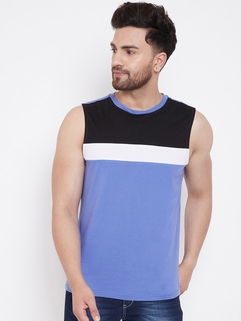 

GRITSTONES Men Blue & Black Colourblocked Gym Vest