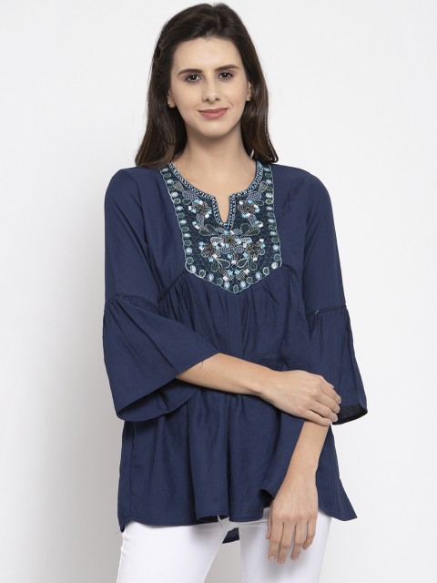

Global Republic Women Navy Blue Embellished A-Line Top