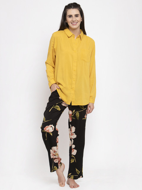 

Global Republic Women Mustard Yellow & Black Solid Night suit