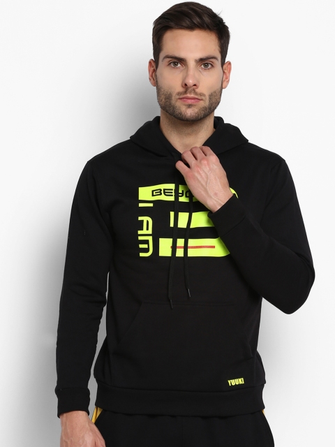 

Yuuki Men Black & Yellow Printed Hooded Sweatshirt
