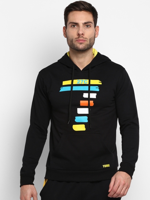 

Yuuki Men Black Printed Hooded Sweatshirt