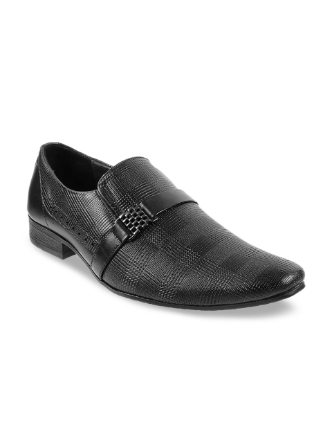 

Mochi Men Black Textured Leather Formal Slip-Ons