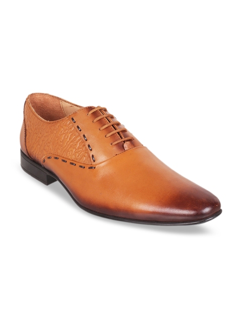 

Mochi Men Tan Brown Textured Leather Formal Derbys