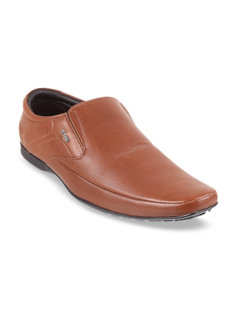 

Mochi Men Tan Brown Solid Leather Formal Slip-Ons