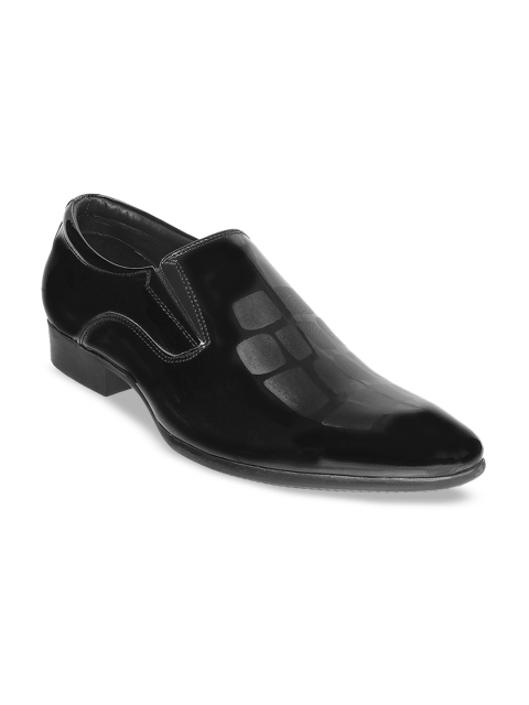 

Mochi Men Black Solid Leather Formal Slip-On Shoes