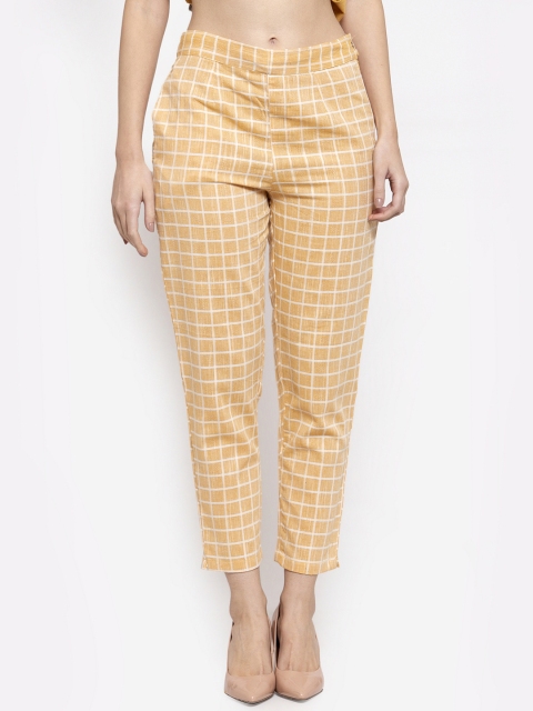 

Indibelle Women Yellow Classic Regular Fit Checked Cigarette Trousers