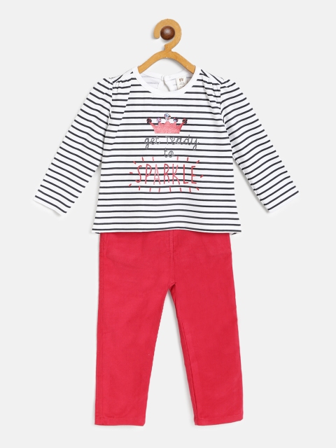 

TOFFY HOUSE Girls White & Red Striped Top with Corduroy Trousers