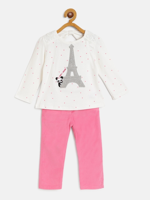 

TOFFY HOUSE Girls White & Pink Star Print Styled Back Top with Corduroy Trousers