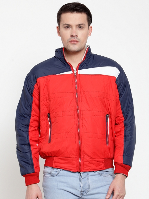 

VOXATI Men Red & Navy Blue Colourblocked Puffer Jacket