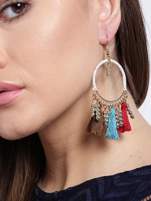 

OOMPH Gold-Plated Multicoloured Tasseled Contemporary Drop Earrings, Multi