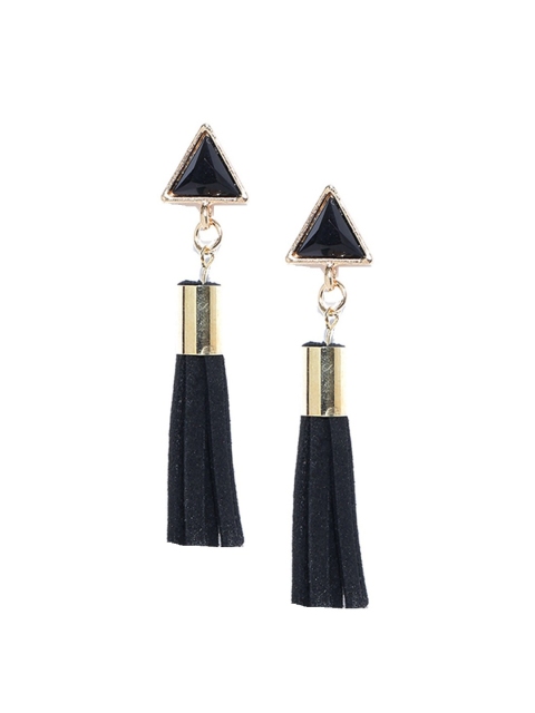 

OOMPH Black & Gold-Plated Contemporary Drop Earrings