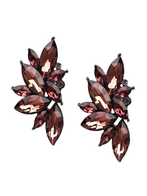 

OOMPH Maroon & Silver-Plated Floral Drop Earrings