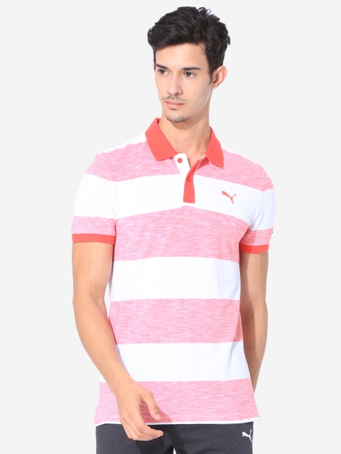 

one8 x PUMA VK Heather Men Pink & White Striped Polo Collar T-shirt