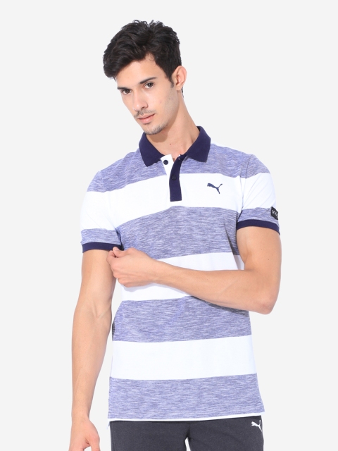 

one8 x PUMA Men Blue Striped Polo Collar T-shirt
